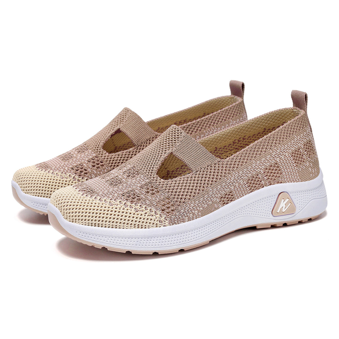 Women's lightly knitted slip-on Mary Jane sneakers with cut-out, breathable knitted upper and cushioning comfort sole Mune Fashion