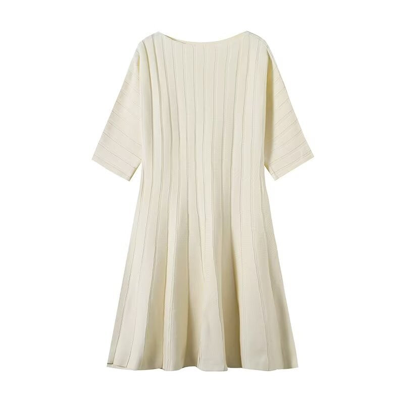 Women's Structured A-Line Knit Dress with Three-Quarter Sleeves Mune Fashion