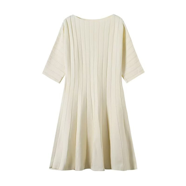 Women's Structured A-Line Knit Dress with Three-Quarter Sleeves Mune Fashion