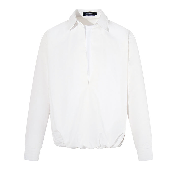 Women Elegant Blouse with concealed V-slit front, shirt collar and elastic hem