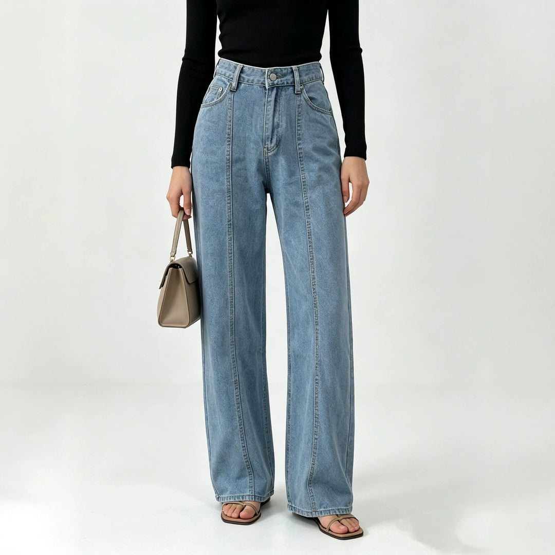 Ladies high-waisted jeans with vertical seam panel and wide leg Mune Fashion