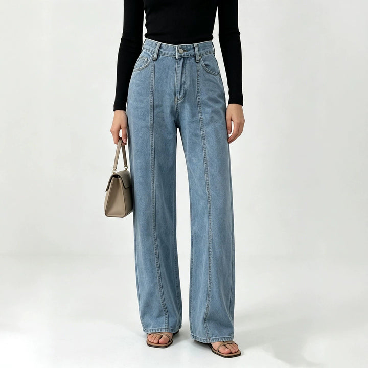 Ladies high-waisted jeans with vertical seam panel and wide leg Mune Fashion