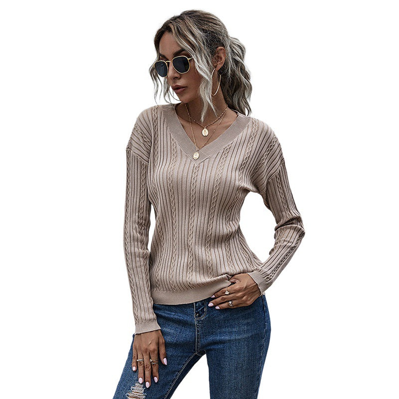 Women Stylish V-Neck Sweater Mune Fashion
