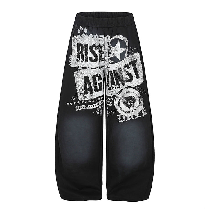 Women's High-Waist Palazzo Sweatpants with Wide Leg, Elastic Comfort Waistband and Urban Graphic Print Mune Fashion