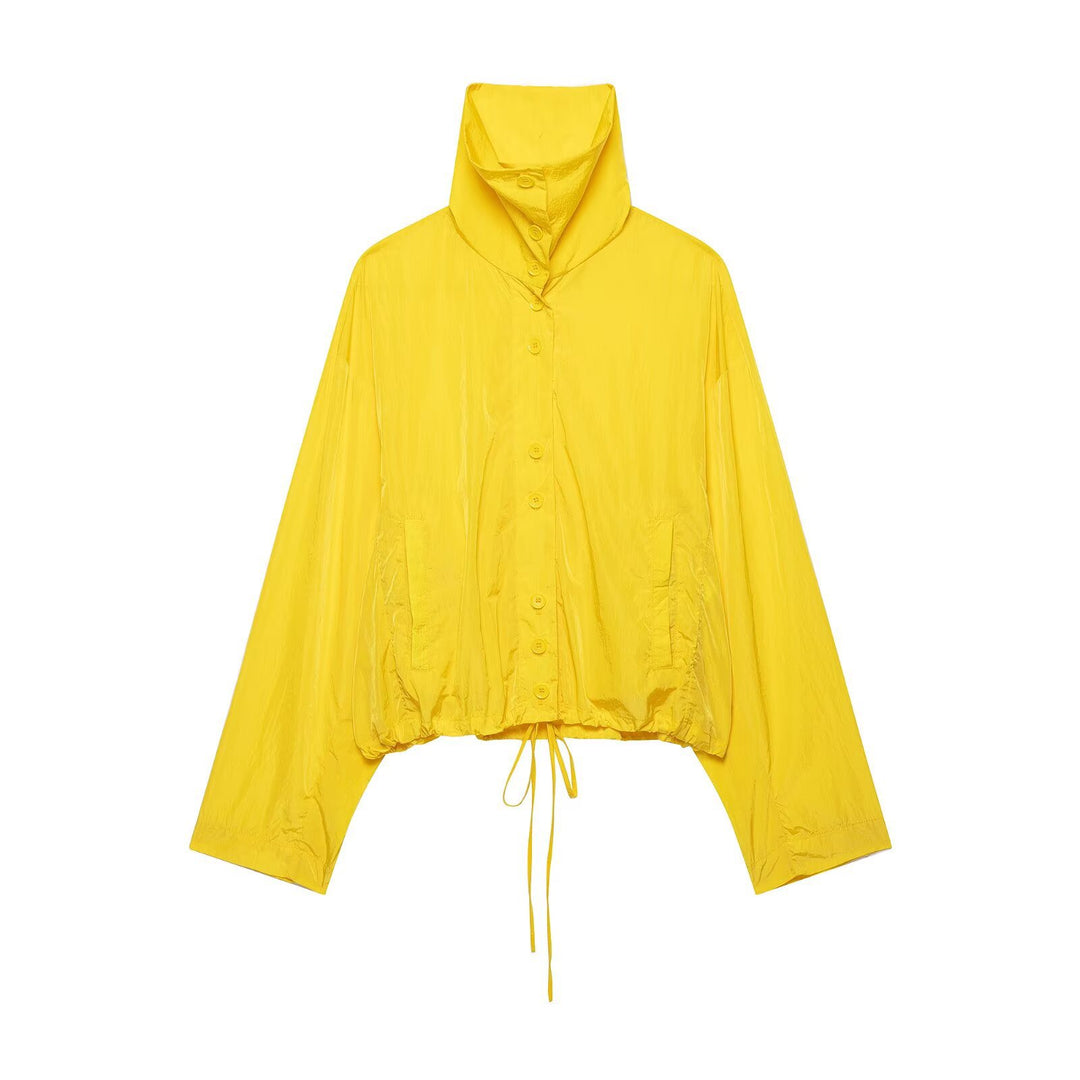 Women Short Tech-Shell Blouson in Oversize-Look with High Stand-Up Collar and Drawstring