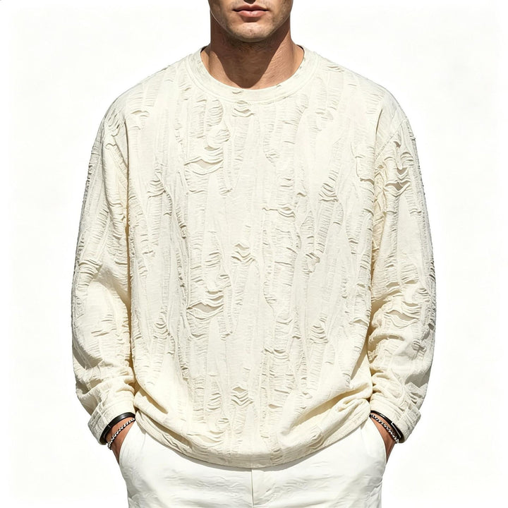 Men's Oversized Sweatshirt with Frayed Look and Structured Ribbed Optics Mune Fashion