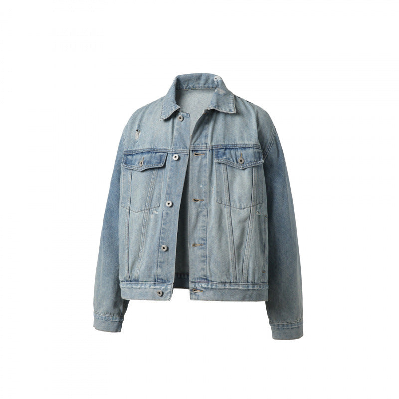 Men's oversized denim jacket in vintage look with slight used effect and chest pockets Mune Fashion