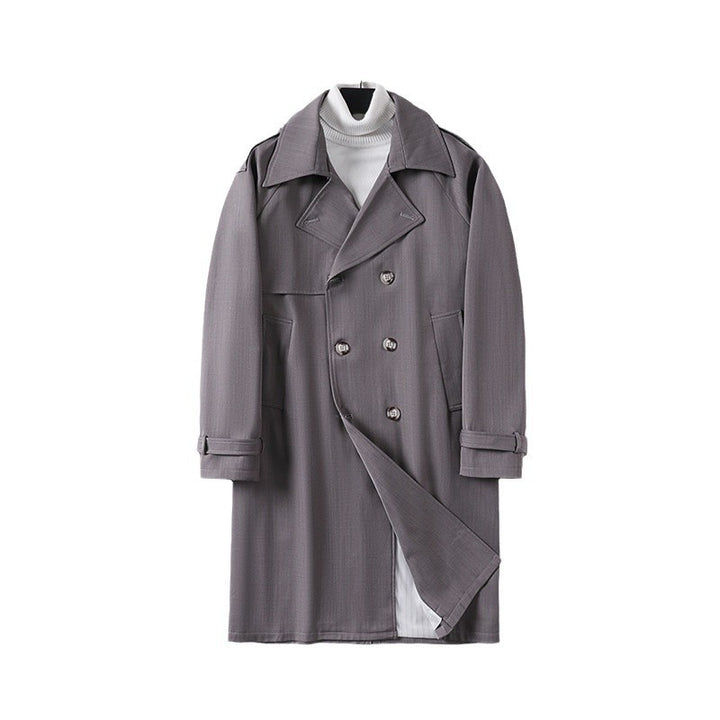 Men's Mid-Length Oversized Trench Coat with Double Button Placket and Epaulettes Mune Fashion