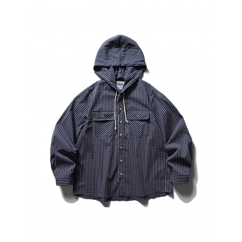 Unisex Loose-fitting hooded overshirt made of cotton blend with check pattern and breast pockets Mune Fashion