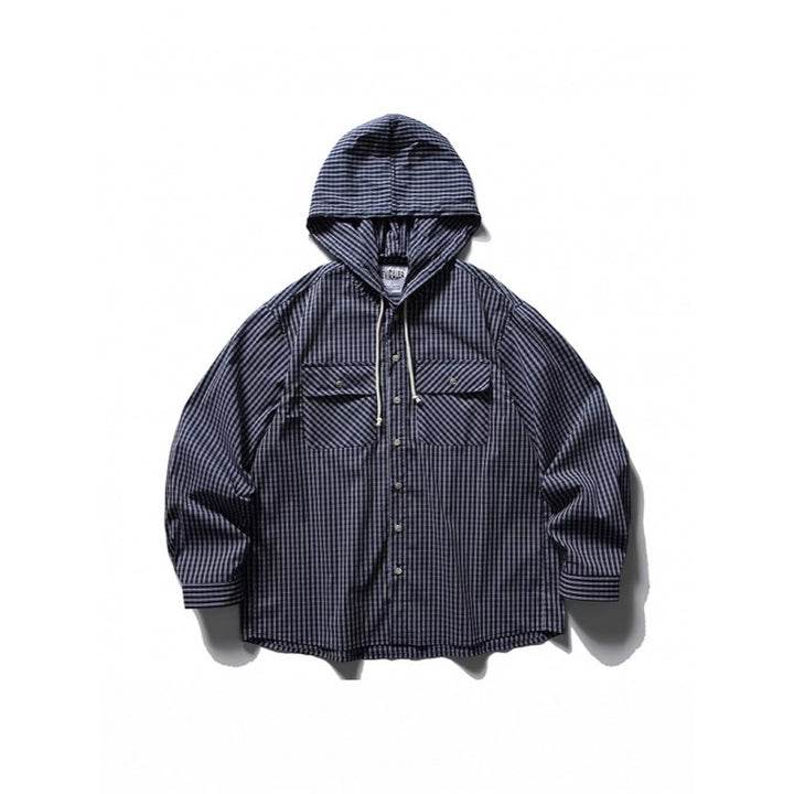 Unisex Loose-fitting hooded overshirt made of cotton blend with check pattern and breast pockets Mune Fashion