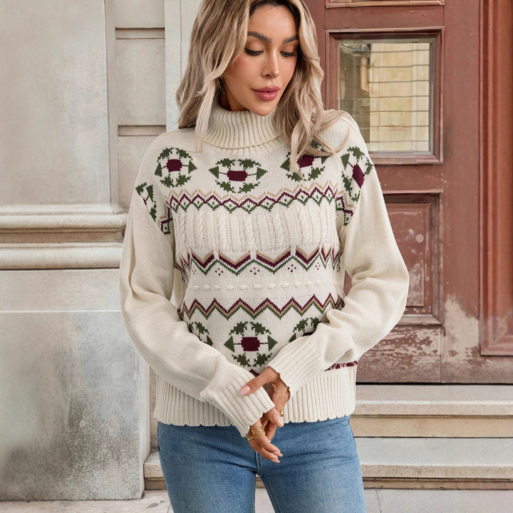 Women's Patterned Turtle Neck Sweater Mune Fashion