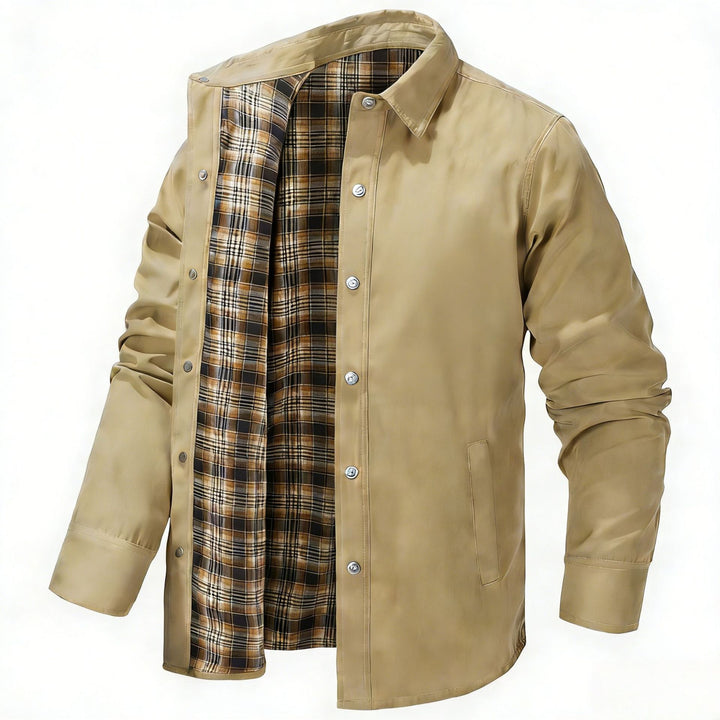 Men's lightweight transitional jacket with modern check pattern