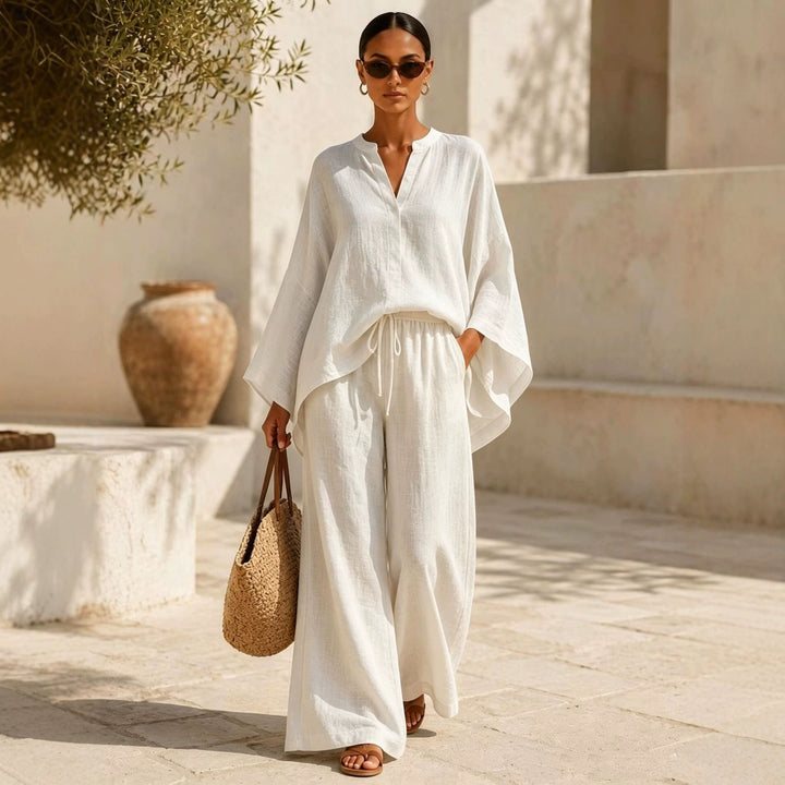 Women Wide Linen Look Set Mune Fashion