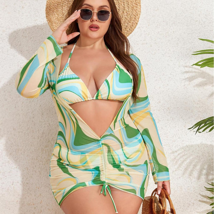 Ladies bikini set with casual wrap dress and playful design Mune Fashion