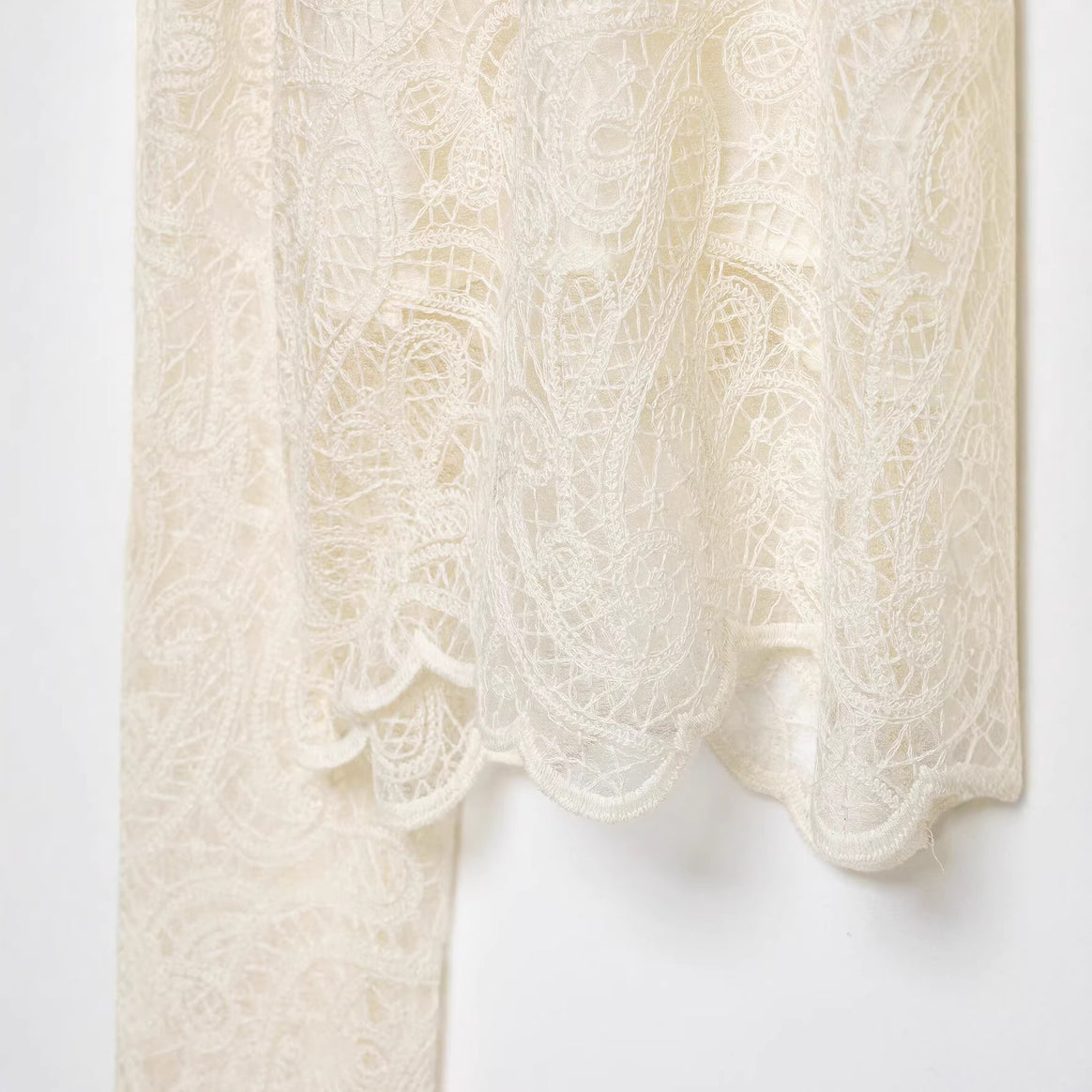 Women Playful Lace Mini Dress with Transparent Sleeves and Wavy Hem Mune Fashion