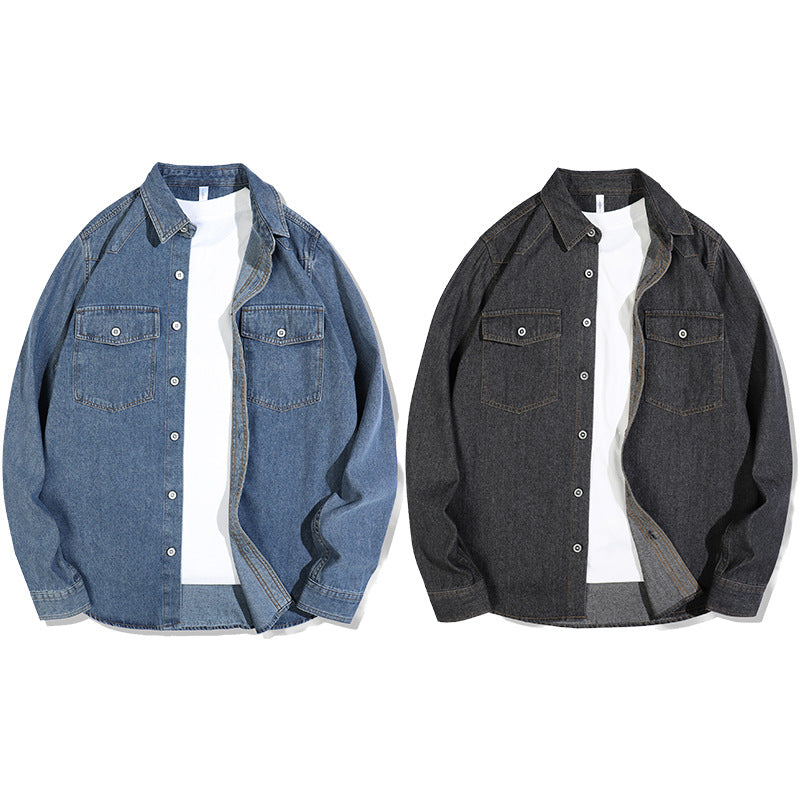 Men's Loose Denim Overshirt with Patch Chest Pockets and Full Button Placket Mune Fashion