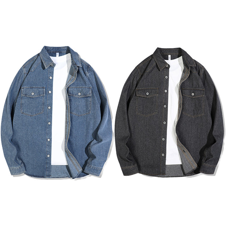 Men's Loose Denim Overshirt with Patch Chest Pockets and Full Button Placket Mune Fashion