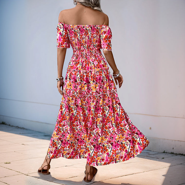 Women's Tiered Maxi Dress with Off-the-Shoulder Neckline, Smocked Bustier and Side Slit Mune Fashion