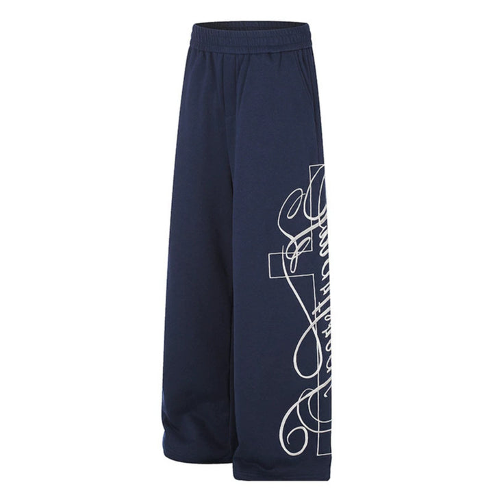 Women's Wide Palazzo Sweatpants with Elastic Comfort Waistband and Decorative Side Embroidery Mune Fashion