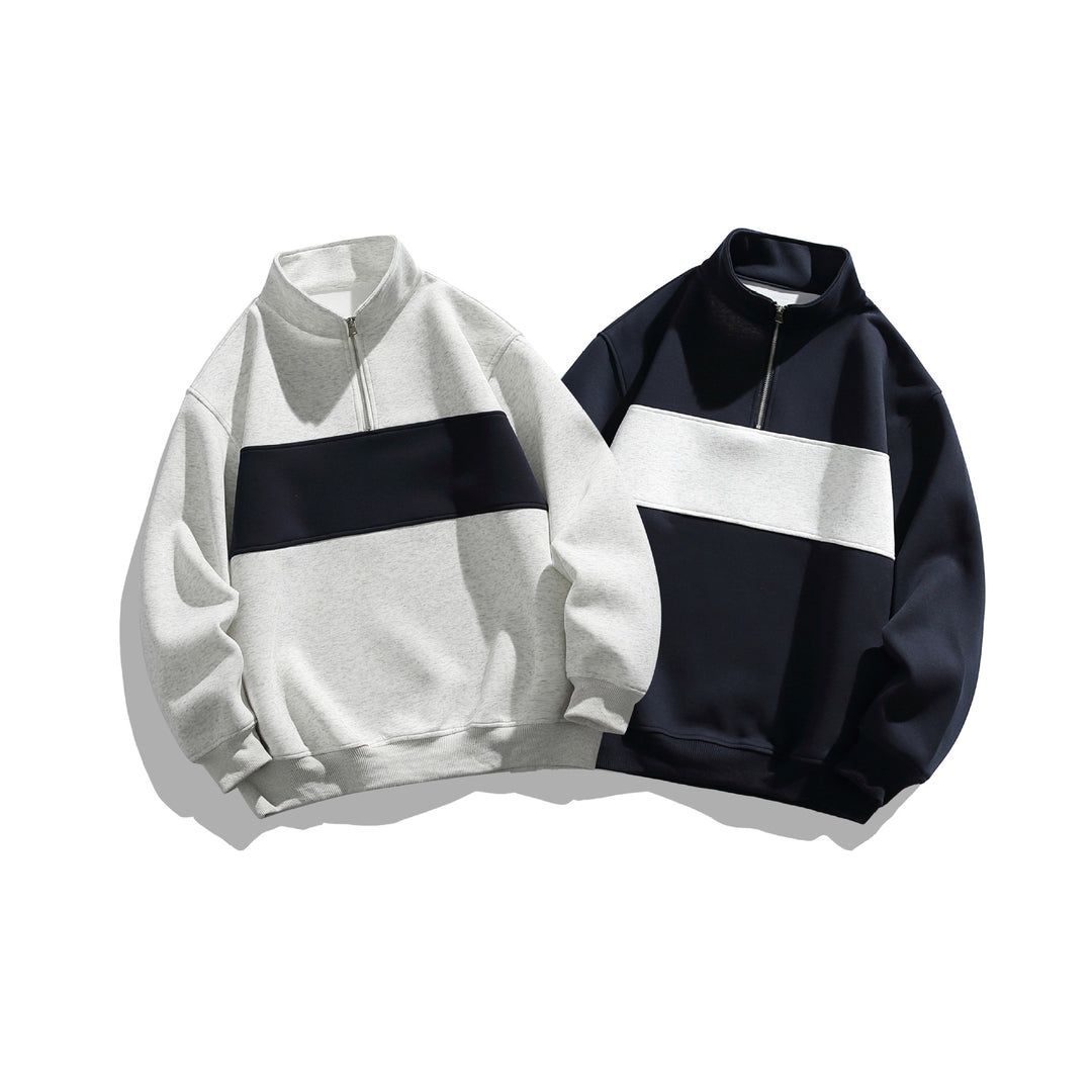 Unisex half-zip sweatshirt with high stand-up collar, boxy cut and colorblock panel Mune Fashion