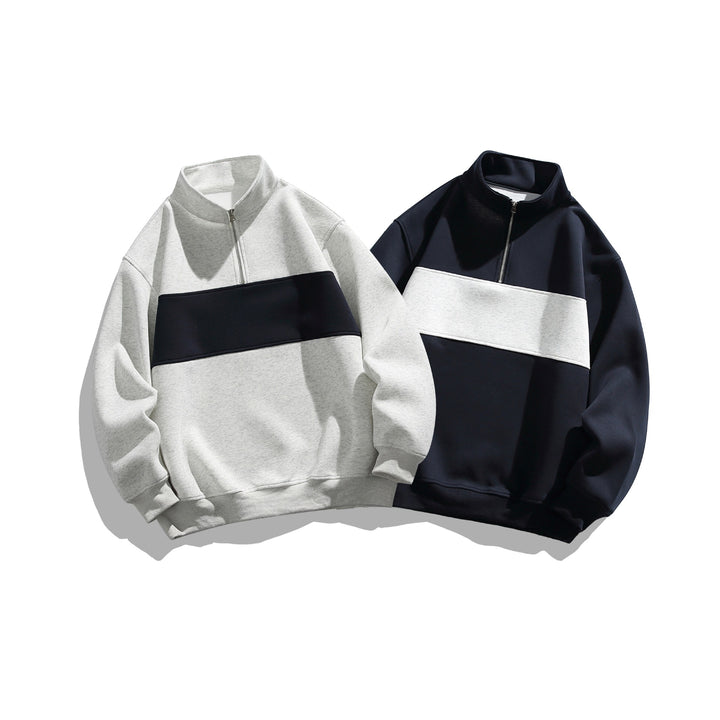 Unisex half-zip sweatshirt with high stand-up collar, boxy cut and colorblock panel Mune Fashion