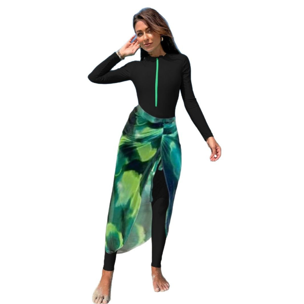 Women's Sporty Long Sleeve Swimsuit with Wrap Design Mune Fashion
