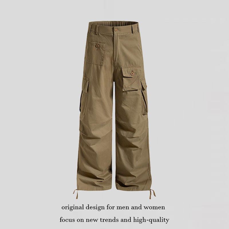 Women's wide cargo pants in utility style with multifunctional pockets and hem drawstring Mune Fashion