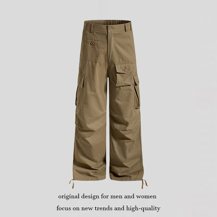 Women's wide cargo pants in utility style with multifunctional pockets and hem drawstring Mune Fashion