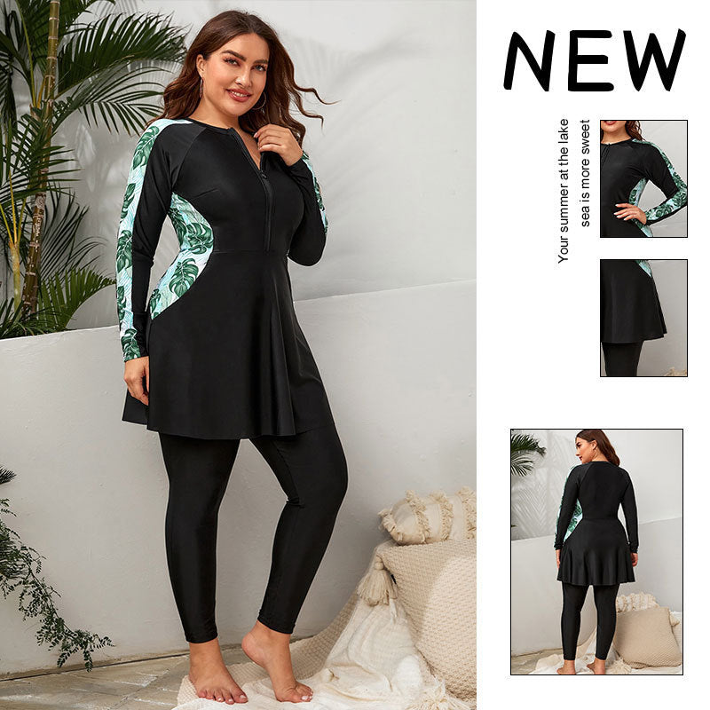 Ladies' sporty swimsuit with long sleeves and floral design element Mune Fashion