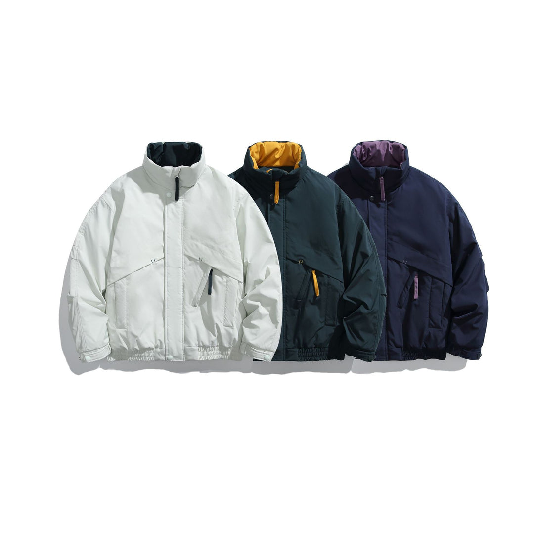 Unisex Short Cut Padded Boxy Bomber Jacket with High Stand-up Collar and Diagonal Flap Pockets Mune Fashion