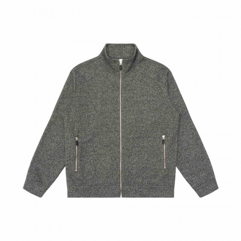 Unisex Melange Fleece Zip Jacket with Stand-up Collar and Zipper Pockets Mune Fashion