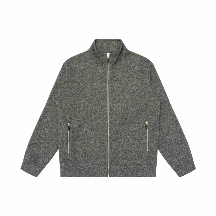 Unisex Melange Fleece Zip Jacket with Stand-up Collar and Zipper Pockets Mune Fashion