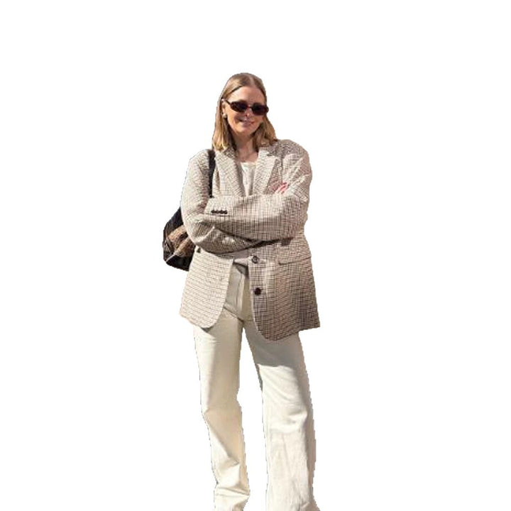 Women Oversize Glencheck Blazer with boxy silhouette and patch pockets Mune Fashion