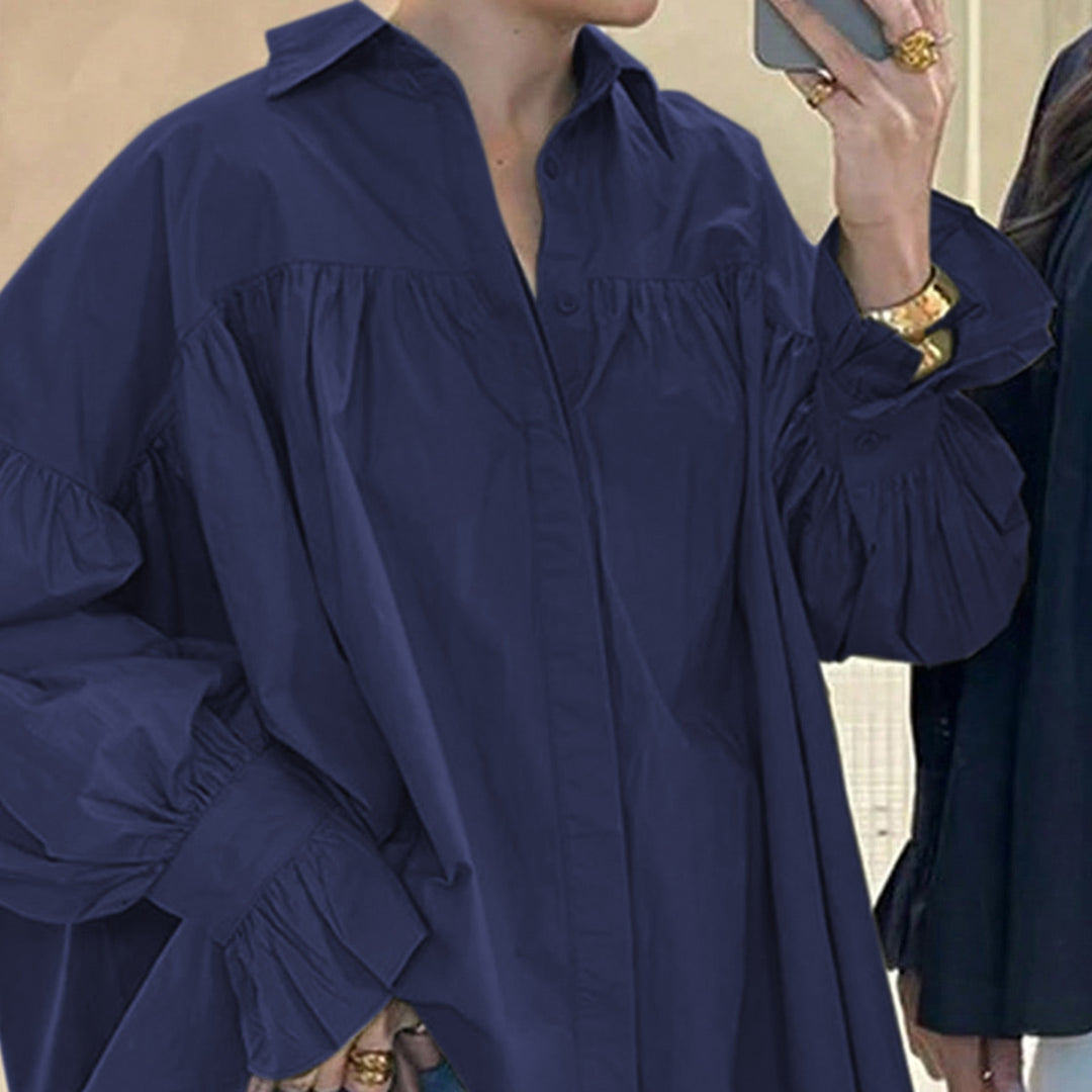 Women's oversized shirt with gathered shoulder yoke and balloon sleeves Mune Fashion