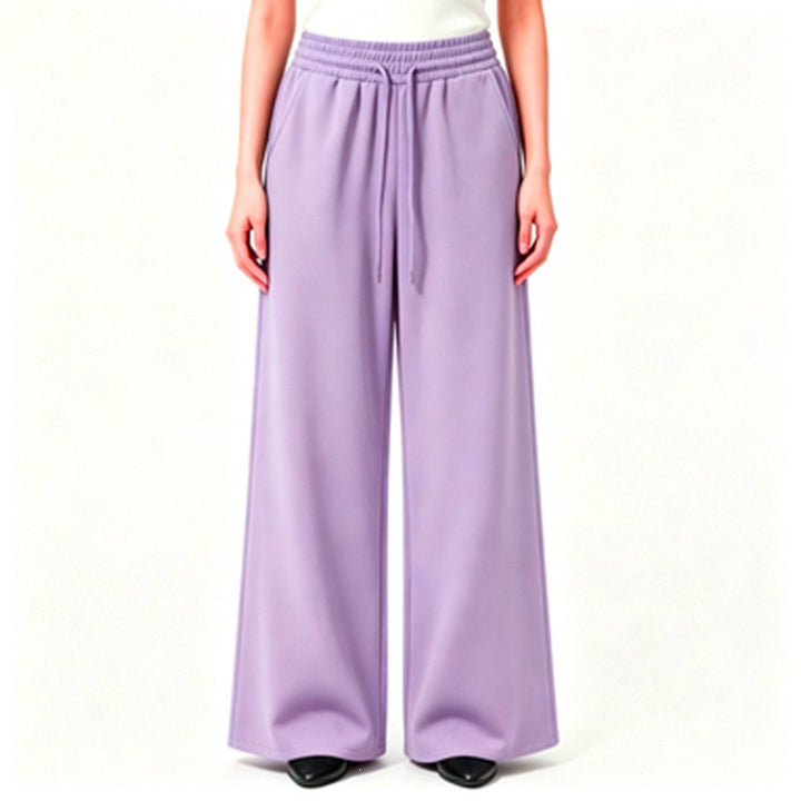 Ladies wide high-waist lounge pants with elastic waistband, drawstring, and flowing jersey Mune Fashion