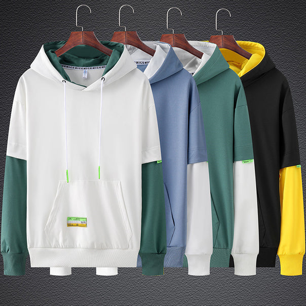 Men's Oversized Layered Look Hoodie with Contrast Sleeves and Kangaroo Pocket Mune Fashion