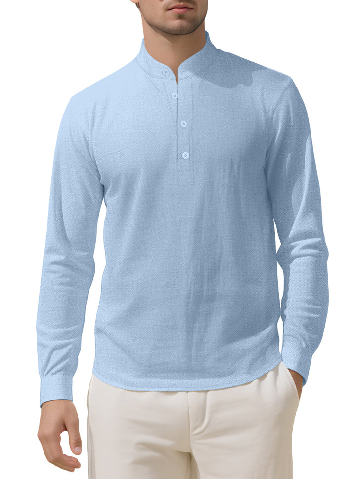 Men's Nehru collar Henley made of cotton stretch with concealed button placket and slim fit Mune Fashion