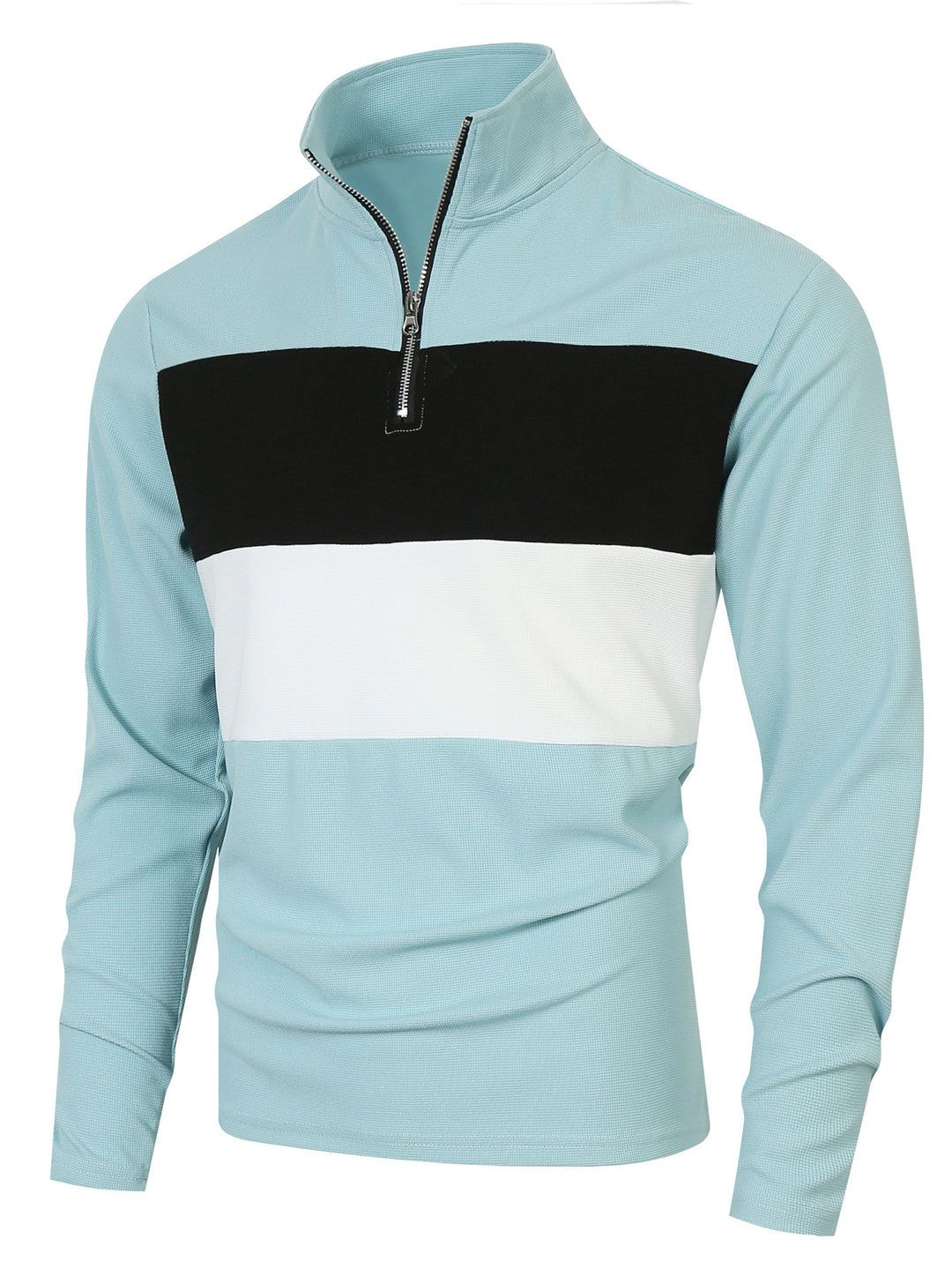 Men's half-zip pullover with stand-up collar, wide block stripe, and finely ribbed texture Mune Fashion