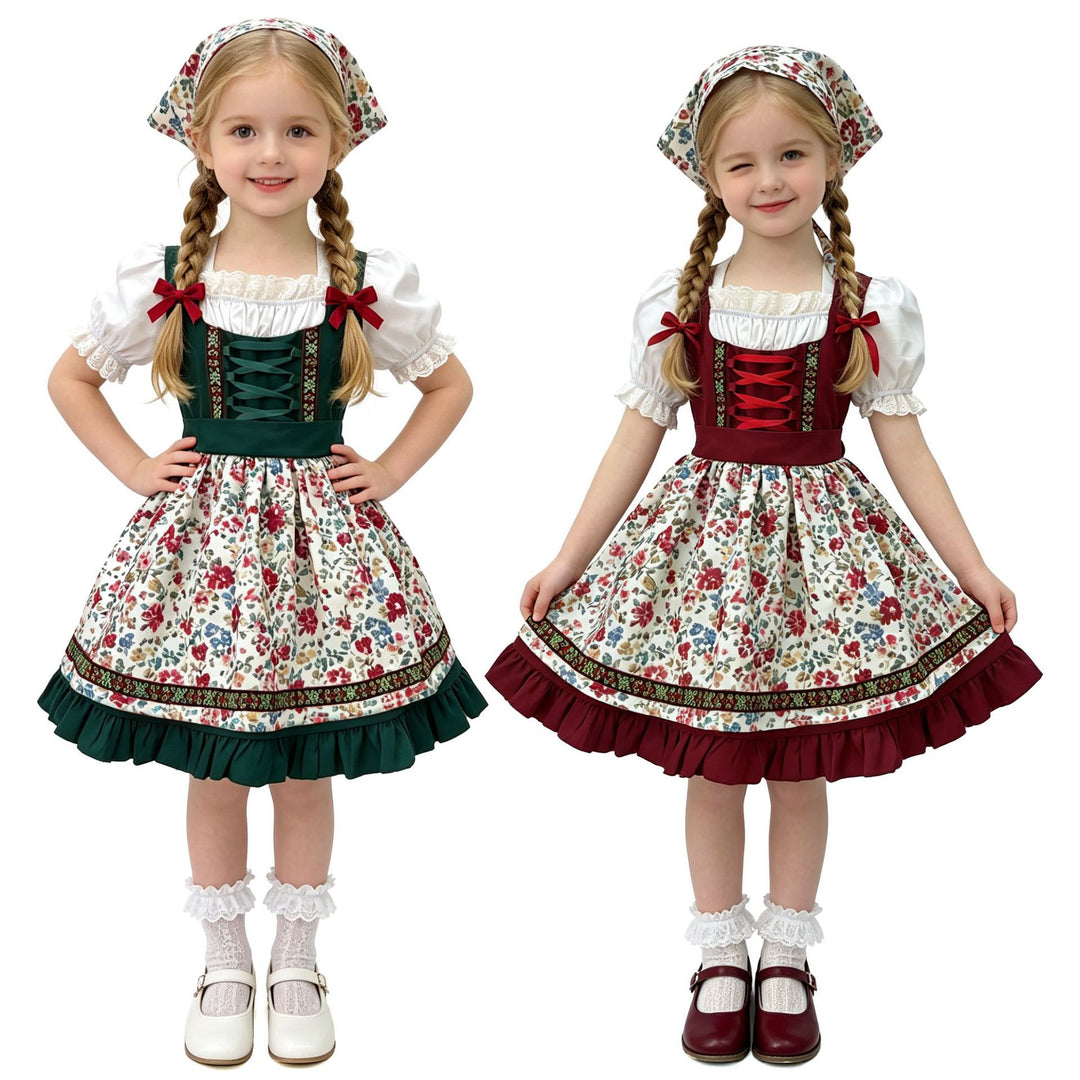 Women's traditional children's dirndl with apron, headband, lace blouse and decorative lacing Mune Fashion