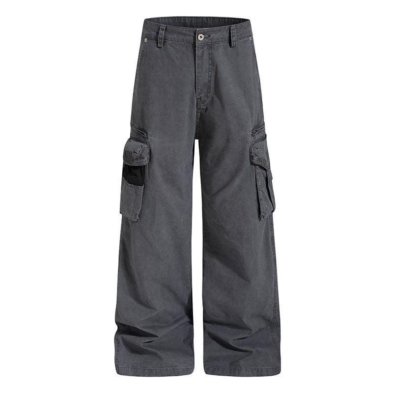 Women's Loose High-Waist Canvas Cargo Pants with Multi-Pockets and Mesh Details Mune Fashion