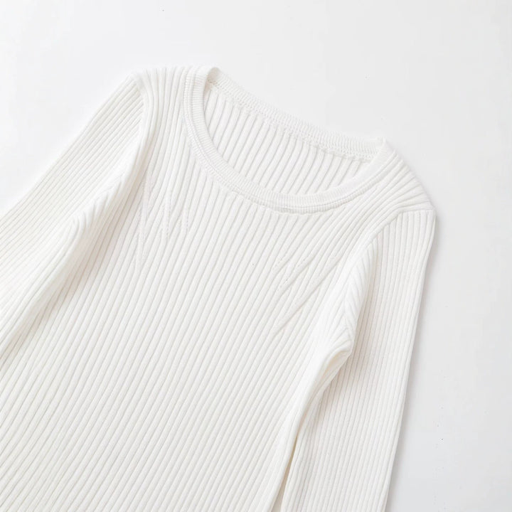 Women's ribbed long sleeve with asymmetrical wave hem Mune Fashion