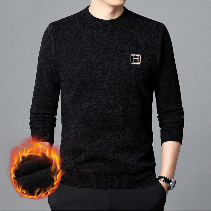 Men's Fine Thermal Crew Neck Pullover made of warming Microfleece with Slim Fit and Logo Patch Mune Fashion