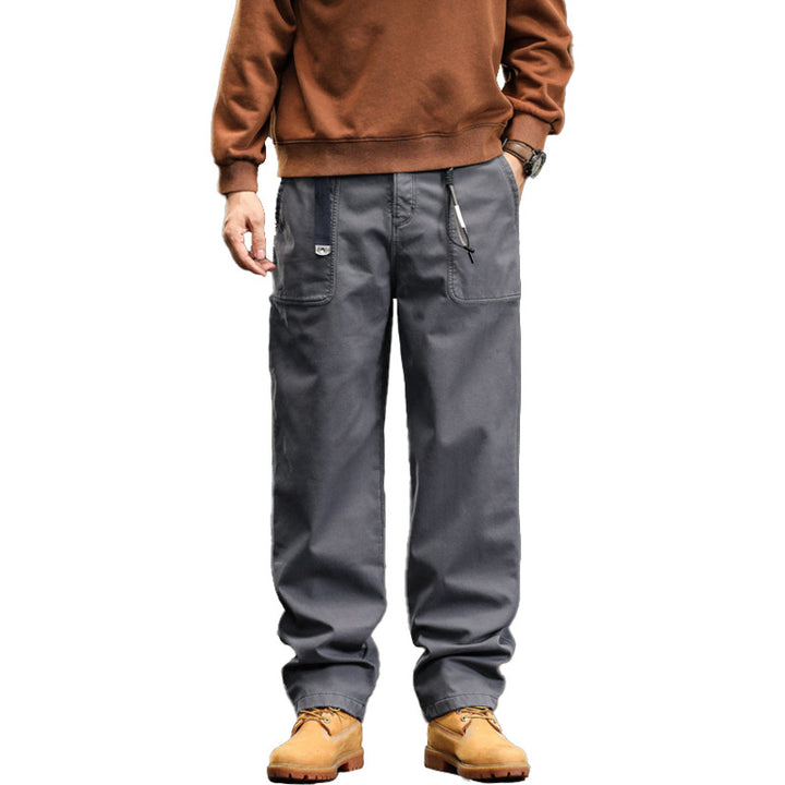 Men's Loose Canvas Cargo Pants with Drawstring Waist and Applied Front Pockets Mune Fashion