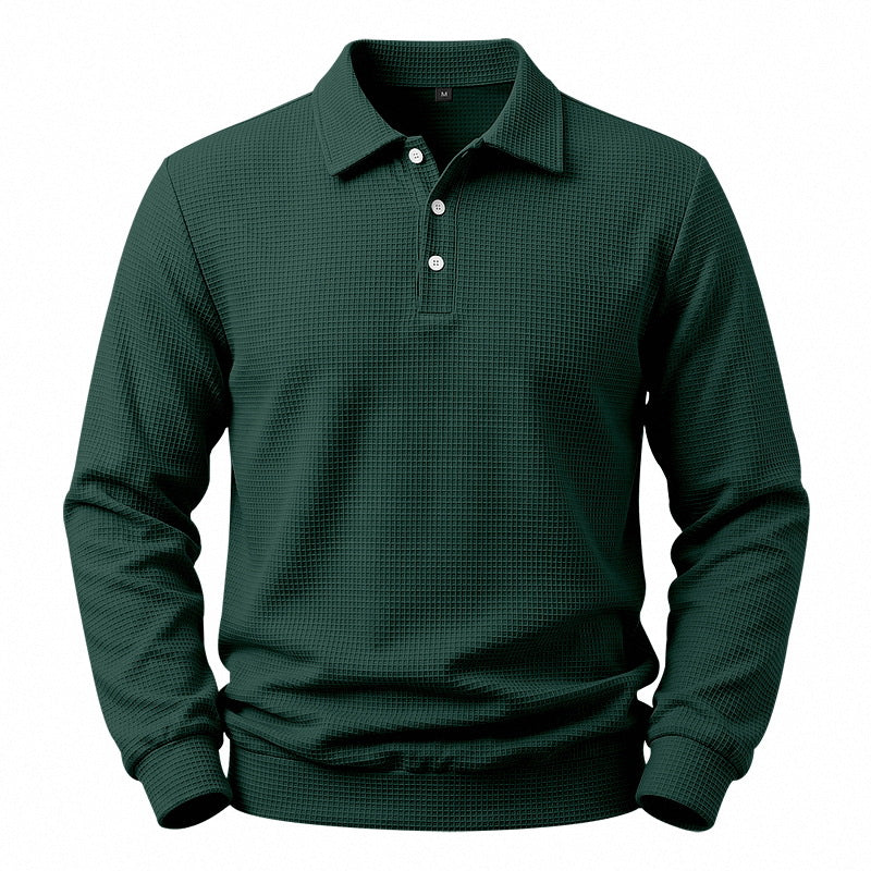 Men's Long Sleeve Polo Shirt with Waffle Structure and Cotton Blend Mune Fashion