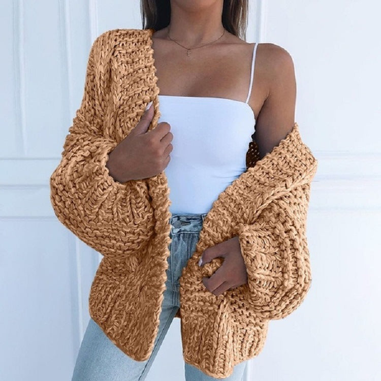 Women Oversized Chunky Knit Cardigan with Balloon Sleeves and Open Front Mune Fashion