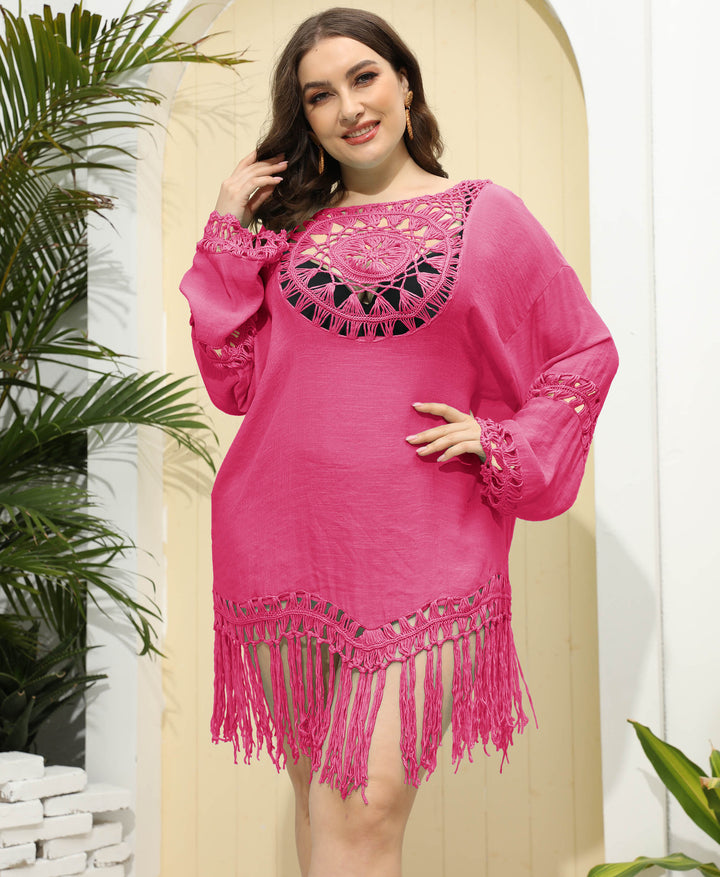 Women's casual beach cover-up with frayed details and crocheted neckline Mune Fashion