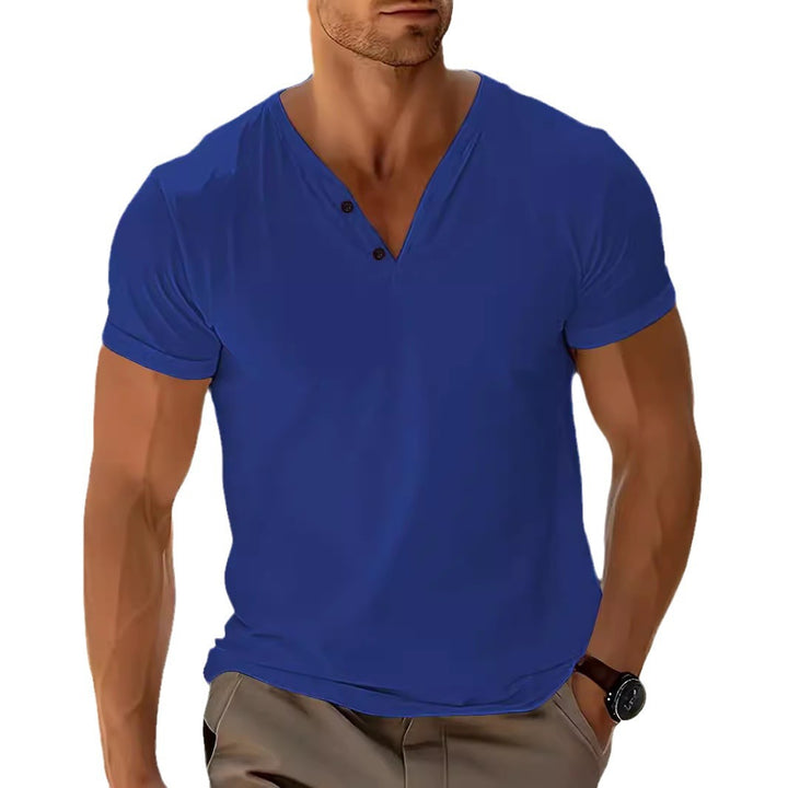Men's short-sleeved Henley shirt with V-neck and two-button placket made of cotton blend Mune Fashion