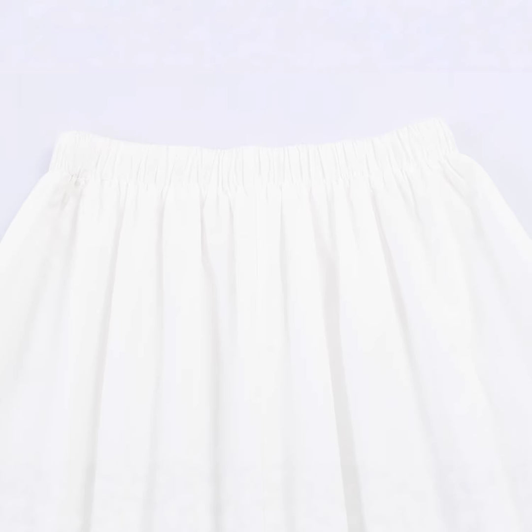 Women's midi skirt with elastic waistband, pleated details and embroidered lace trim Mune Fashion