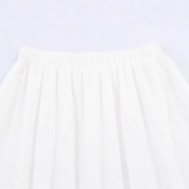 Women's midi skirt with elastic waistband, pleated details and embroidered lace trim Mune Fashion