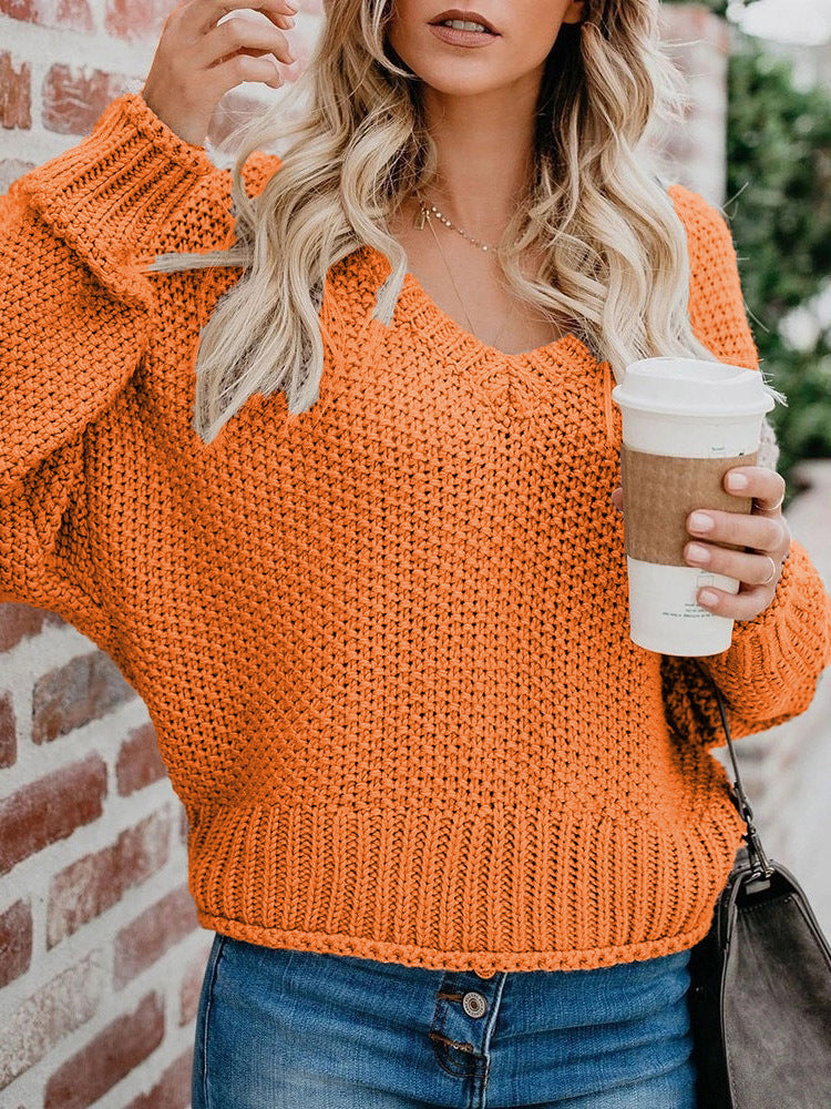 Women’s Oversize Chunky Knit Sweater with V-Neck and Ribbed Hem Mune Fashion